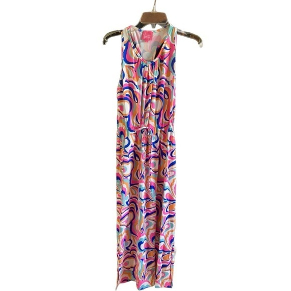 Britt Pink and Blue Halter Maxi Sundress for Resort Wear